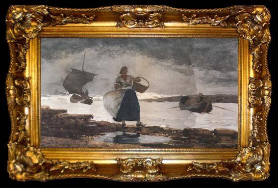 framed  Winslow Homer Inside the Bay,Cullercoats (mk44), ta009-2